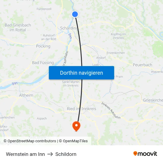 Wernstein am Inn to Schildorn map