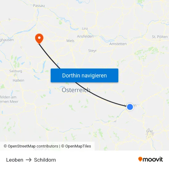 Leoben to Schildorn map