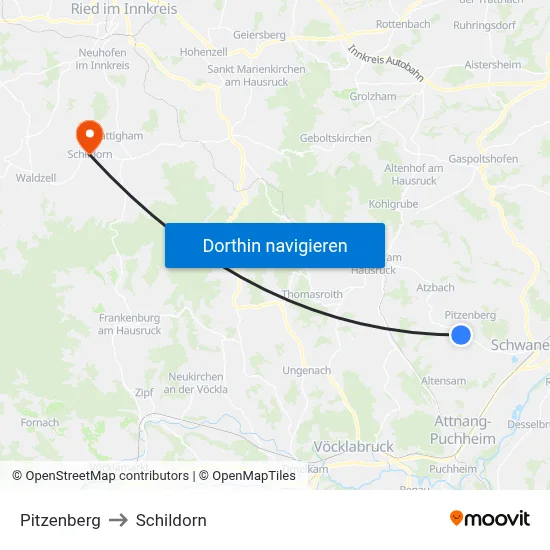 Pitzenberg to Schildorn map