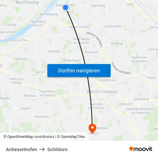 Antiesenhofen to Schildorn map