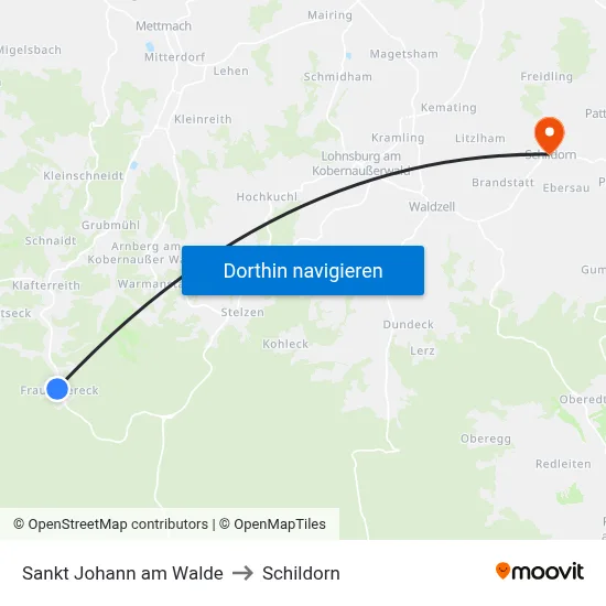 Sankt Johann am Walde to Schildorn map