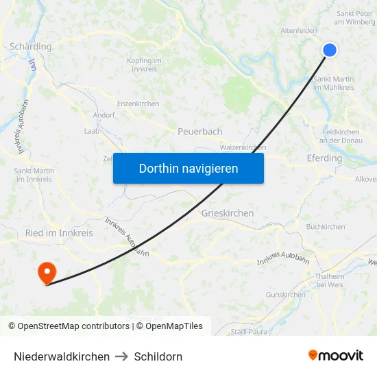 Niederwaldkirchen to Schildorn map