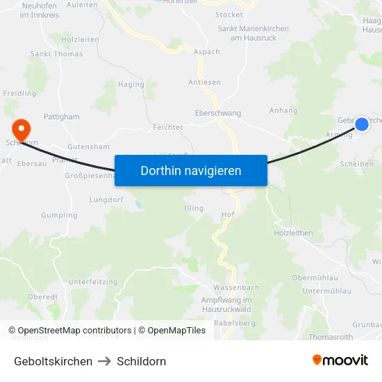 Geboltskirchen to Schildorn map
