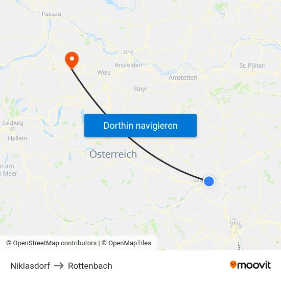 Niklasdorf to Rottenbach map