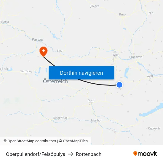 Oberpullendorf/Felsőpulya to Rottenbach map