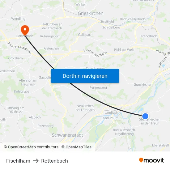 Fischlham to Rottenbach map