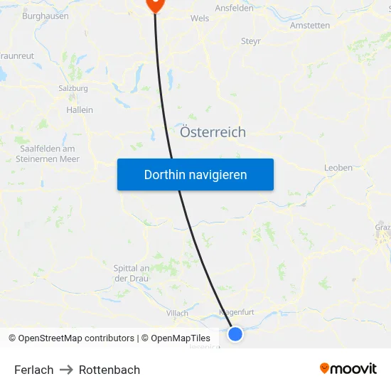 Ferlach to Rottenbach map