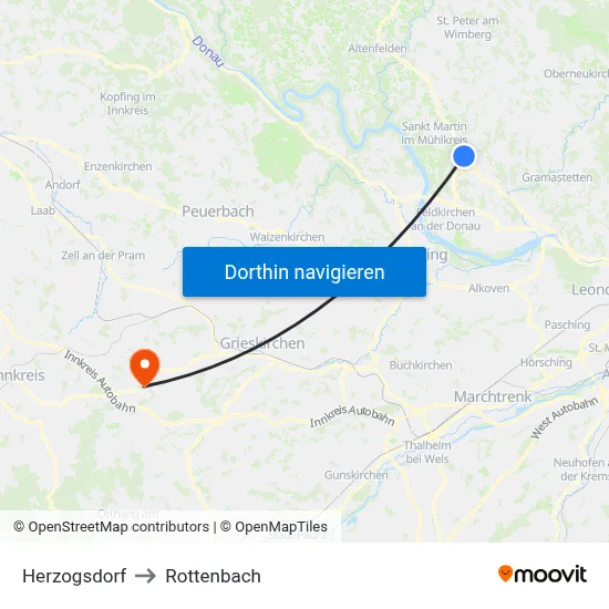 Herzogsdorf to Rottenbach map