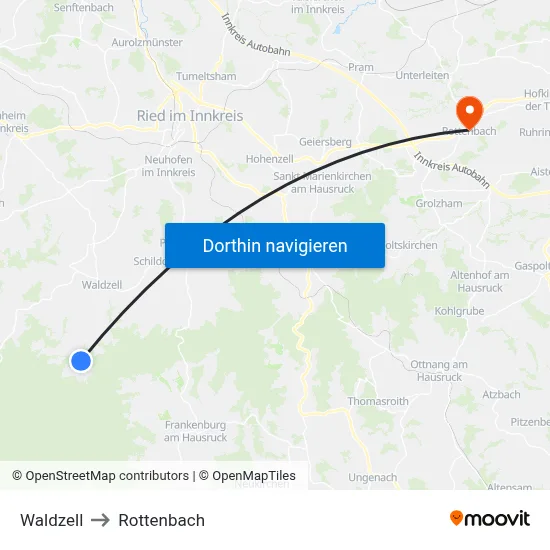 Waldzell to Rottenbach map