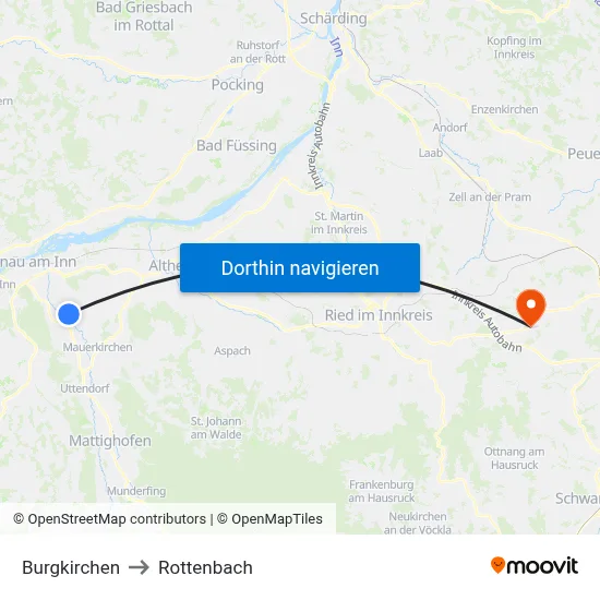 Burgkirchen to Rottenbach map
