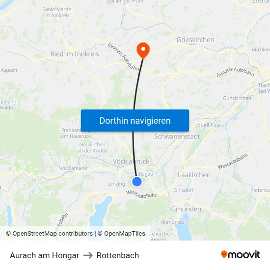 Aurach am Hongar to Rottenbach map