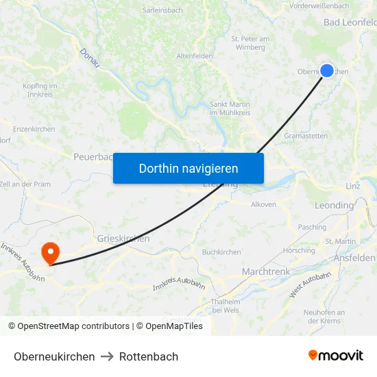 Oberneukirchen to Rottenbach map