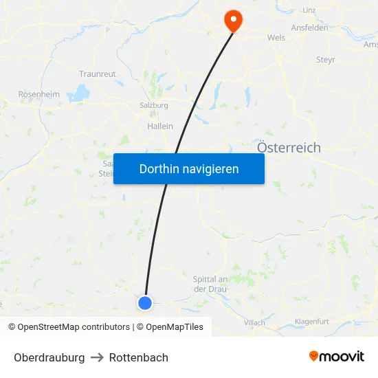 Oberdrauburg to Rottenbach map