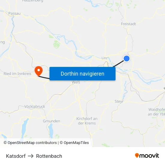 Katsdorf to Rottenbach map