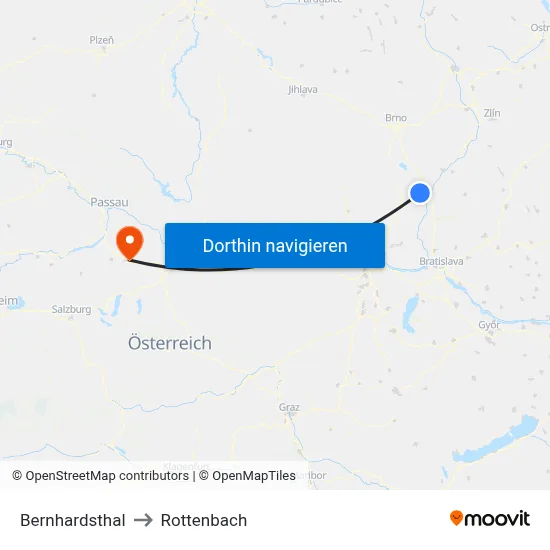 Bernhardsthal to Rottenbach map
