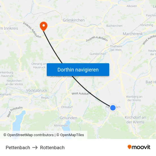 Pettenbach to Rottenbach map