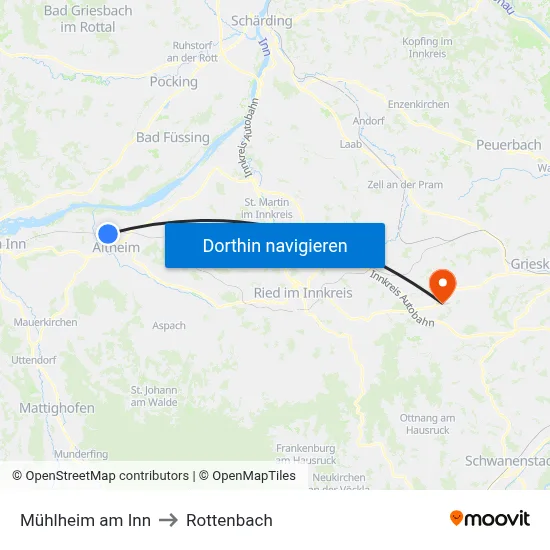 Mühlheim am Inn to Rottenbach map