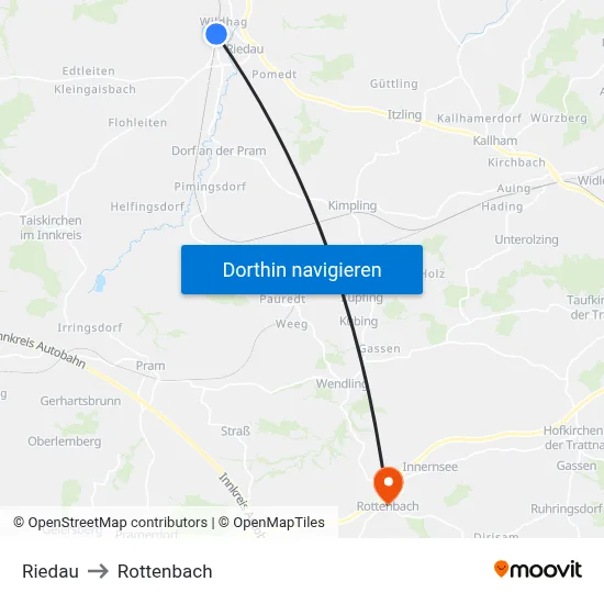 Riedau to Rottenbach map