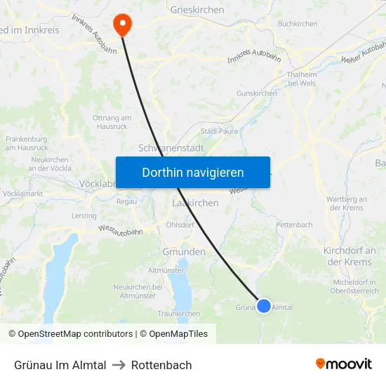 Grünau Im Almtal to Rottenbach map