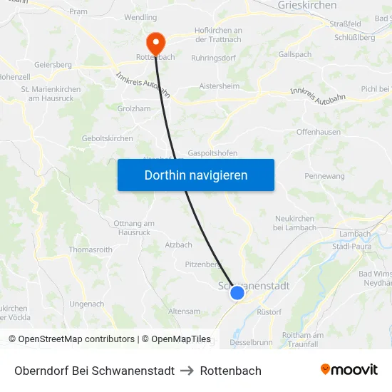 Oberndorf Bei Schwanenstadt to Rottenbach map