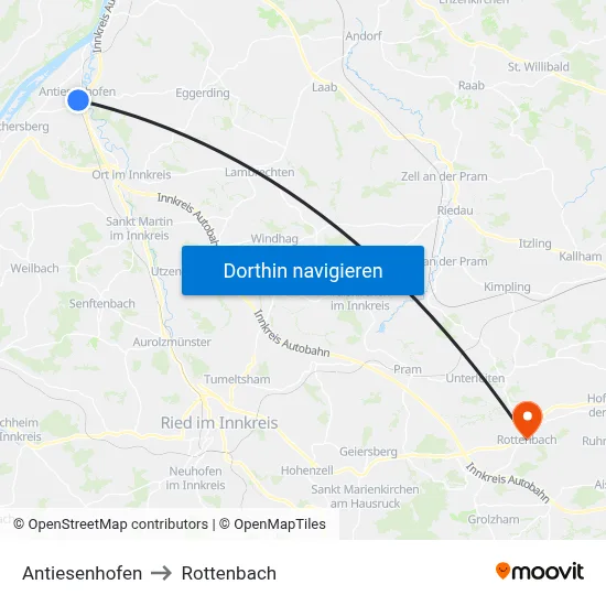 Antiesenhofen to Rottenbach map