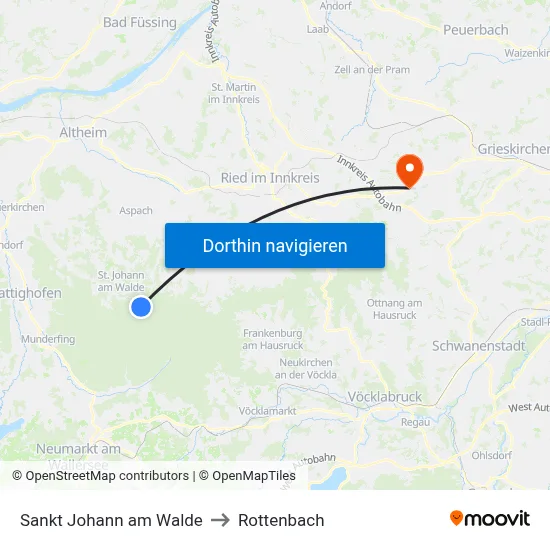 Sankt Johann am Walde to Rottenbach map