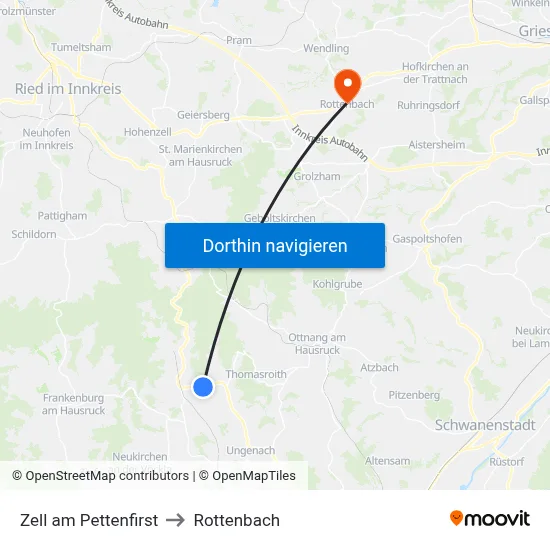 Zell am Pettenfirst to Rottenbach map