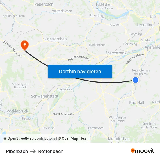 Piberbach to Rottenbach map
