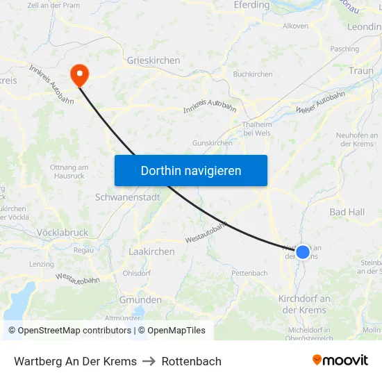 Wartberg An Der Krems to Rottenbach map