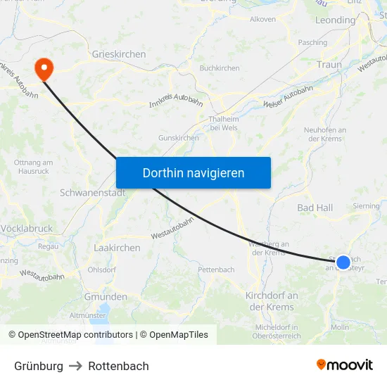 Grünburg to Rottenbach map