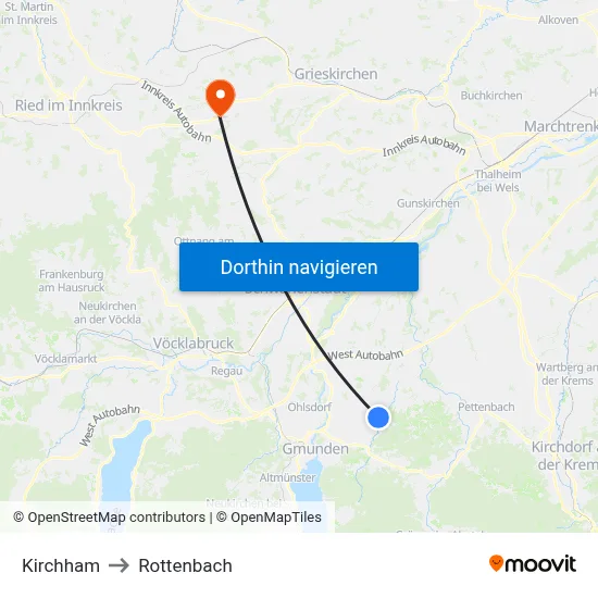 Kirchham to Rottenbach map