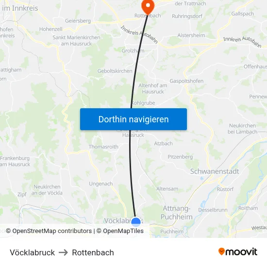 Vöcklabruck to Rottenbach map