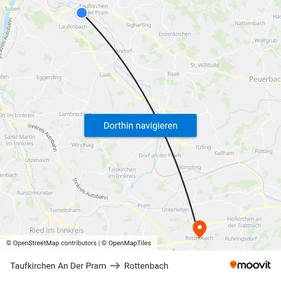Taufkirchen An Der Pram to Rottenbach map