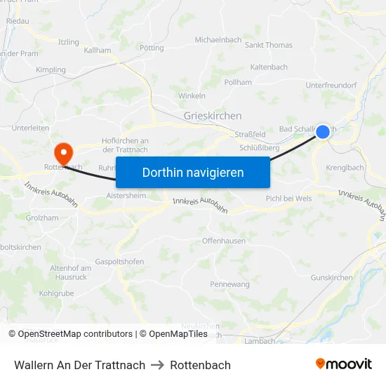 Wallern An Der Trattnach to Rottenbach map