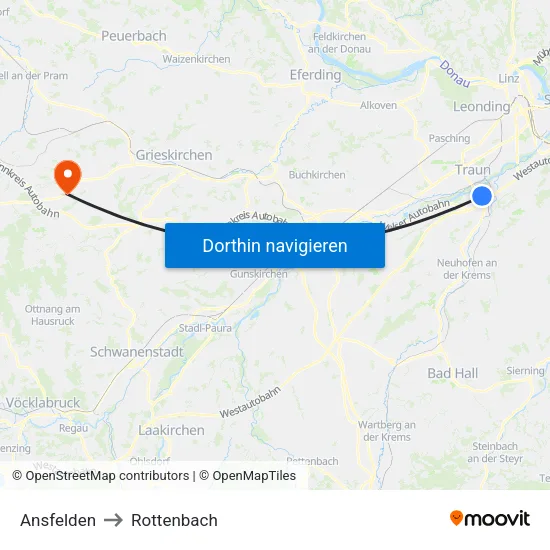 Ansfelden to Rottenbach map
