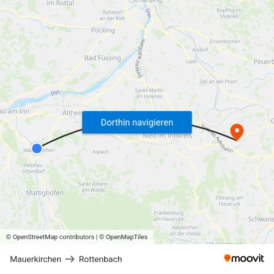 Mauerkirchen to Rottenbach map