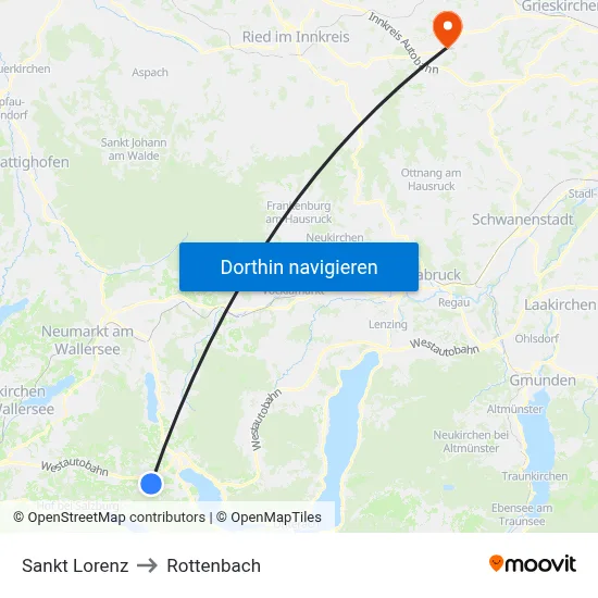 Sankt Lorenz to Rottenbach map