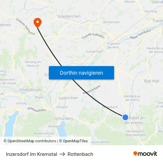 Inzersdorf Im Kremstal to Rottenbach map