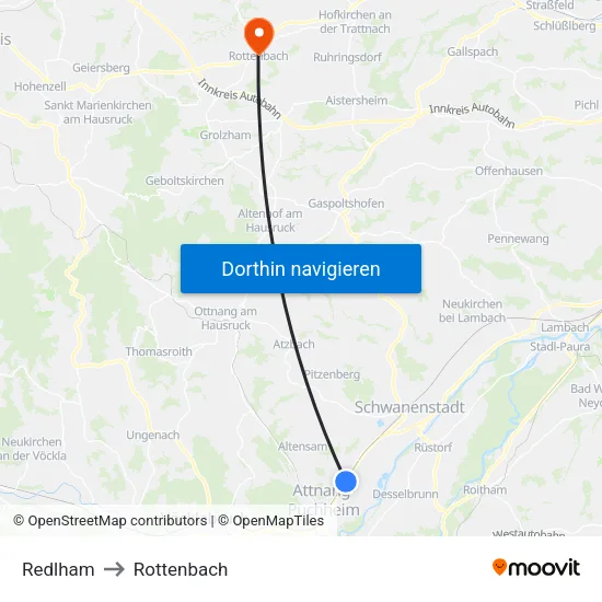 Redlham to Rottenbach map