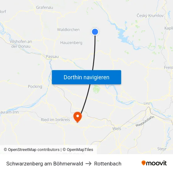 Schwarzenberg am Böhmerwald to Rottenbach map
