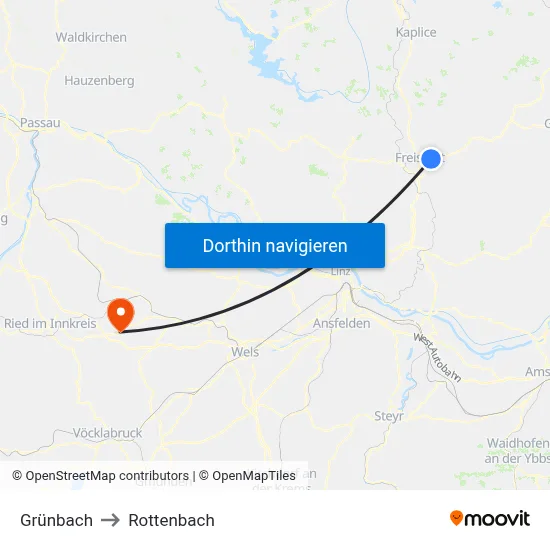 Grünbach to Rottenbach map