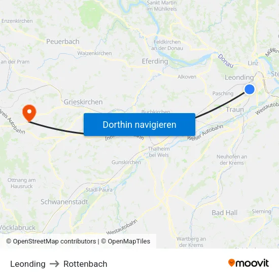 Leonding to Rottenbach map