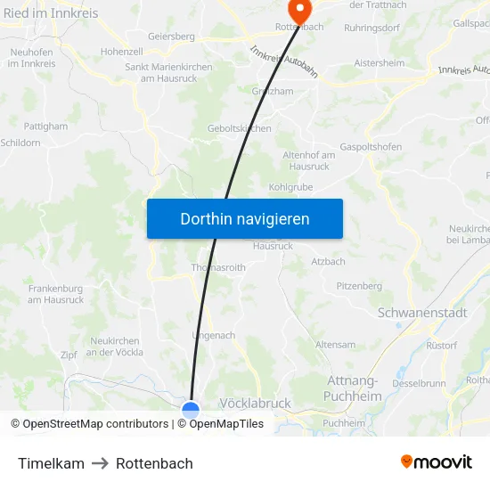 Timelkam to Rottenbach map