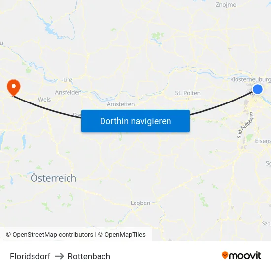 Floridsdorf to Rottenbach map