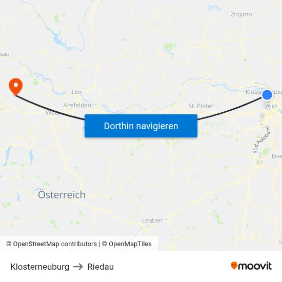 Klosterneuburg to Riedau map