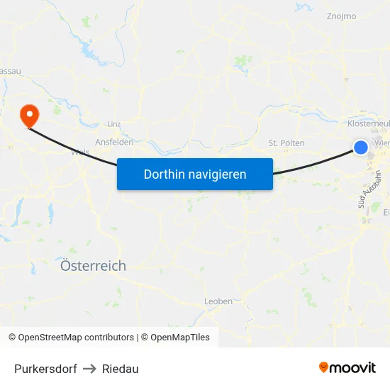 Purkersdorf to Riedau map