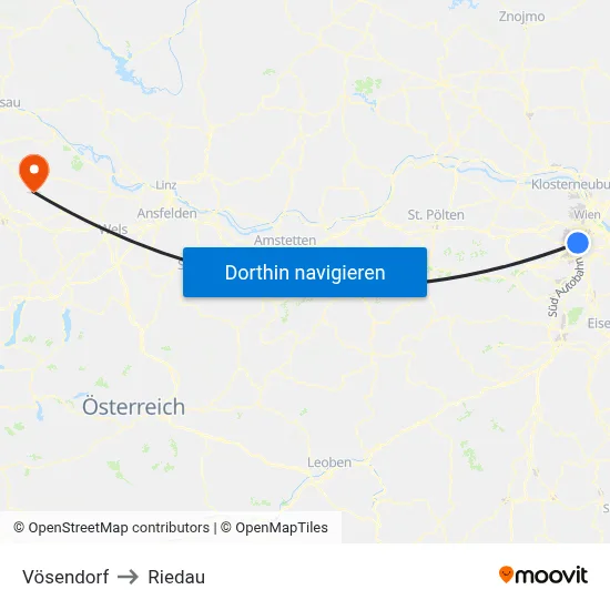 Vösendorf to Riedau map