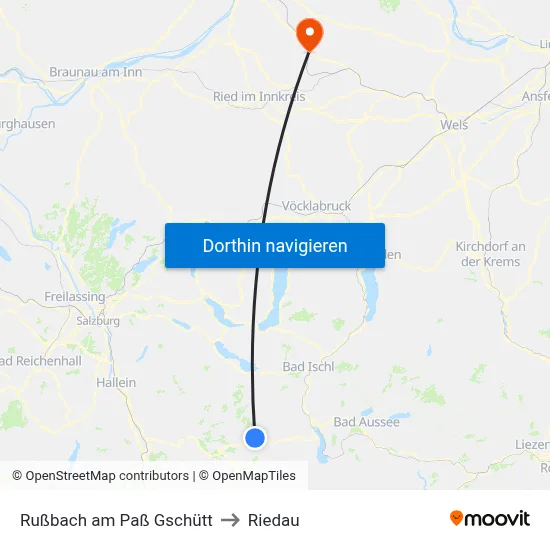 Rußbach am Paß Gschütt to Riedau map