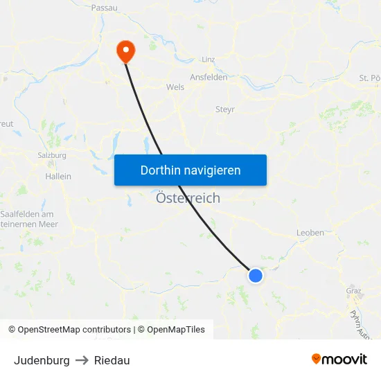 Judenburg to Riedau map