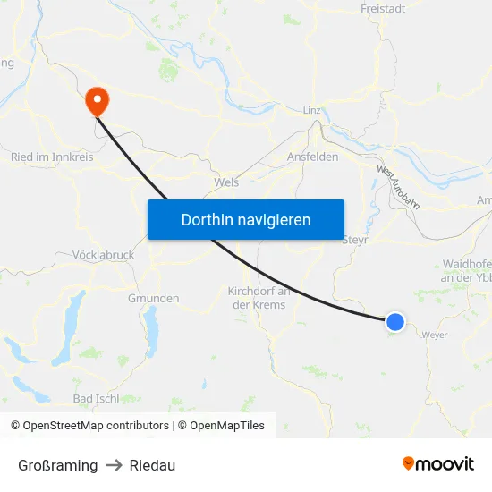 Großraming to Riedau map